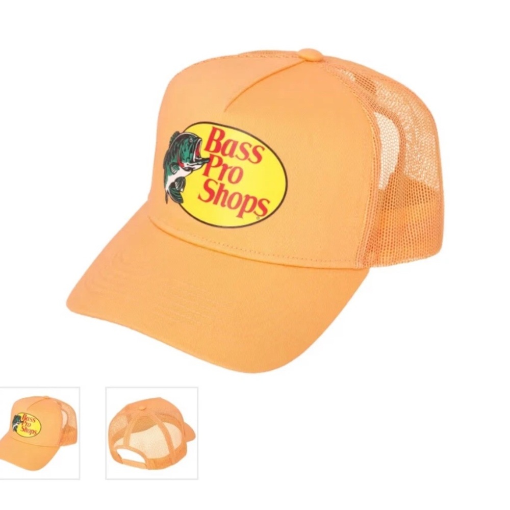 Vintage Bass Pro Shop Pastel Orange Trucker Meshback Snapback Hat